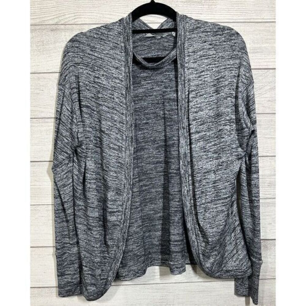 Athleta Women'sAthletic Cardigan Sweater XXS Black White Heathered Open Choker